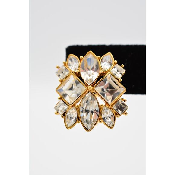 Monet Vintage Crystal Clip On Earrings Square Rhinestone Gold Signed 1980s Bin4 - Picture 6 of 12